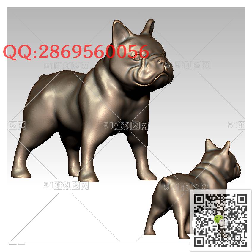 LDG-008斗牛犬 _生肖狗圆雕图stl立体模型3d打印四轴数控雕刻精雕图浮雕图